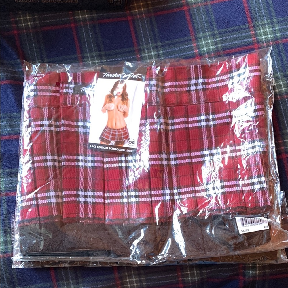Red Plaid Lace Skirt-OS